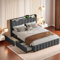 YYXLDYNB - Cama doble con tapa de 160 x 200 cm, con iluminación LED y carga USB, cama doble con 4 cajones de almacenamiento, cama de 2 personas con somier de láminas, sin colchón, color gris