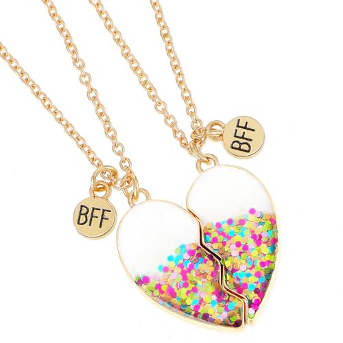 Yolev Freundschaftskette 2 Stück Herzförmige Anhänger Halskette Glänzende Damen Mädchen BFF Ketten Magnetische Kette Halskette Schmuck für Geburtstag Weihnachten Party