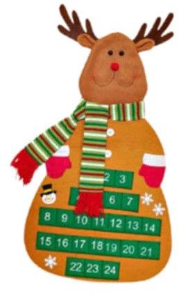 perfk Weihnachts-Adventskalender 2024, Ornament, Geschenke, Foto-Requisiten, Partyzubehör, Hängedekoration, Weihnachtskalender für Schule, Heimbüro, Elch