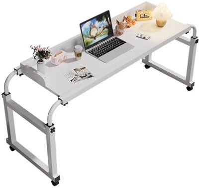 lyxamjrzyp Höhenverstellbarer Überbetttisch mit Rollen, Queen Size Beistelltisch Bett, Mobiler Computertisch Workstation, Weiß