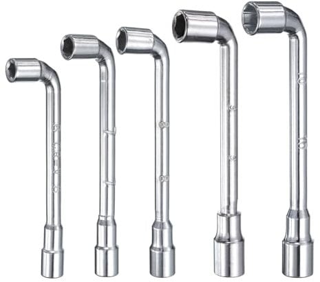 sourcing map 5pcs L Shaped Angled Hex Socket Wrench 6/7/8/9/10mm 45# Steel Double Ended Metric 6 Point Tubular Socket Spanner for General Repairing, Pipeline, Bicycle Car Maintenance