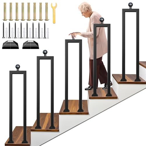 XCRFKGW Treppengeländer Innen, U Förmig Handlauf mit Rutschfester Metall Runder Ball, Schmiedeeiserne Brüstungsgeländer für Villa, Korridor, Balkon und Gärten Geländer Außen (Schwarz, 110cm)