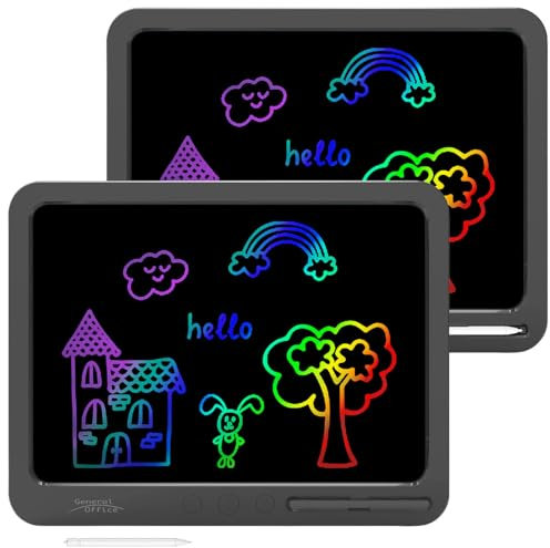 General Office Digital-Schreibtafel: 2er-Set Akku-LCD-Schreibtafeln, 19/48,3 cm, Stift, 3 Lösch-Tasten (LCD Schreibtafeln Kinder, Tablet)