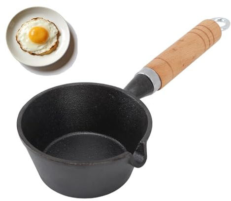 YIHAOSSING Mini Egg Frying Pan, Cast Iron Solid Wood Handle Mini Non Stick Pot, Versatile Skillet for Frie degg,Steammilk,Heatingoil,Sauce (11x5cm / 4.3x2.0in)