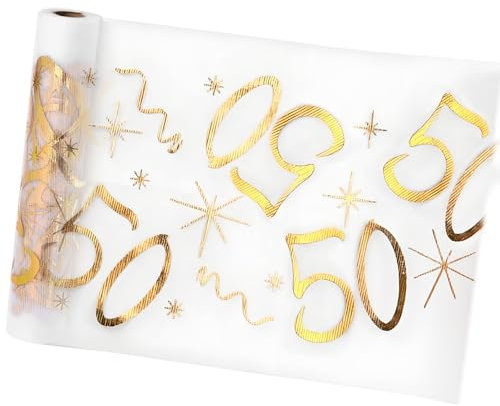 Tischläufer 50 Geburtstag Gold Rolle Deko 50 Jahre Tischdeko Geburtstag Mann Frau Geburtstagsdeko Tischdecke Party 28cm x 5m