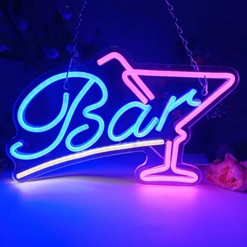 Cartel de neón para bar, cócteles, LED de neón, letrero de neón para pared, cartel de neón, cartel de neón, USB bar, color rosa y azul, letrero de neón para bar, club, discoteca, tienda, decoración de