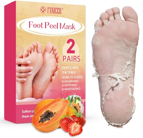 2 Pairs Peeling Foot Mask, Foot Peel Mask for Hard Skin, Dead Skin Remover for Feet, Foot Care Peeling Mask, Feet Hard Skin Remover & Repairs Heels for SoftFeet, Strawberry+Papaya