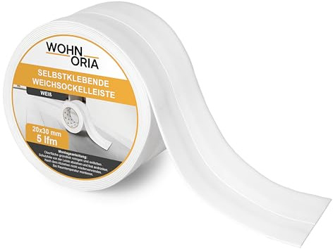Wohnoria 5 m Weichsockelleiste 30 x 20 mm Weiß Sockelleisten Knickleiste Winkel selbstklebend