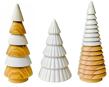 Weihnachtsdeko beleuchtet 3x Deko Tannenbaum LED klein weiß beige | Weihnachtsbaum klein Dekobaum Holztannenbaum