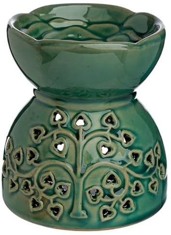 SWL Ceramic Oil & Wax Melt Burner | Essential Oil & Aroma Burner for Home Fragrance & Aromatherapy | Tealight Wax Melt Holder for Living Room, Bedroom & Gift Use (1, TREE PATTERN)