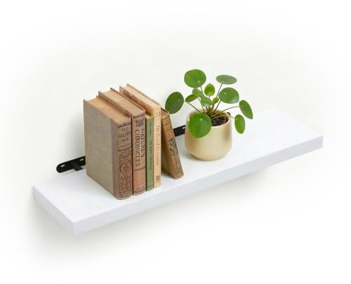 Relaxdays Wandregal, HxBxT: 4 x 100 x 23 cm, Holzoptik & Metall, Bücher, Deko, Wandbrett Wohnzimmer, Flur, Küche, weiß