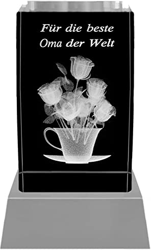 Kaltner Präsente Stimmungslicht - Kristall Glasblock / 3D-Laser-Gravur - Muttertagsgeschenk für Oma/Geburtstagsgeschenk für Oma
