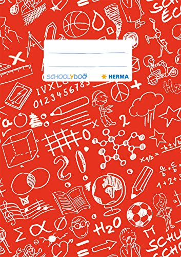 HERMA 19414 Heftumschlag A5 Schoolydoo Rot, Hefthülle mit Beschriftungsetikett aus strapazierfähiger & abwischbarer Polypropylen-Folie, Heftschoner für Schulhefte, farbig
