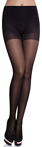 Merry Style Collant Sous-vêtement Minceur Gainant Push Up Femme MS 128 40 DEN (Noir, L)