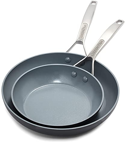GreenPan CC000044-001 Paris 10 and 12 Ceramic Non-Stick Open Frypan Set, Aluminum, Gray