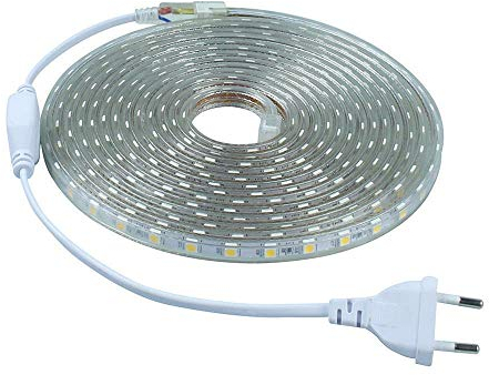 ONSSI® Tiras LED SMD2835 120 Led/m 220v (Luz Fria,3M) IP65 Impermeable Sin Pegamento Con Enchufe Tiras Led Para Interior y Exterior