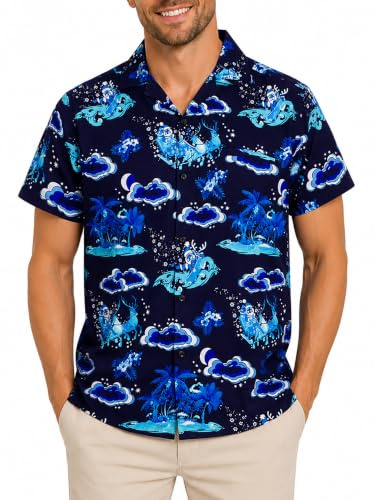 King Kameha Funky Hawaiihemd Herren Kurzarm Fronttasche Hawaii-Print Weihnachten Christmas Designs X-Mas
