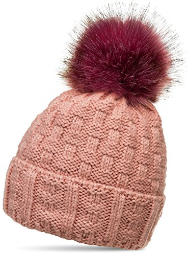 Caspar MU174 Damen Winter Mütze Strickmütze Bommelmütze mit großem Fellbommel, Größe:One Size, Farbe:rosa