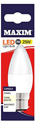 Maxim LED Candle Bayonet Cap (Cool White) - 3watt (25watt) (Pack 10), 25MLCBCCW5X10