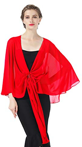 BEAUTELICATE Chiffon Schal Stola Bolero Damen Für Abendkleid Festlich Hochzeit Braut Frühling Sommer in Verschiedenen Farben - Rot - Gr. Einheitsgröße