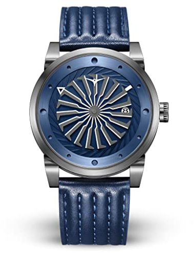 ZINVO Herren Uhr Automatik Analog Edelstahl Leder Turbine Alpha Blau