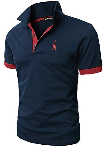 GHYUGR Men's Short Sleeve Polo Shirts Giraffe Contrasting Colors Golf Tennis T-Shirt,Blue+red,XXL