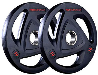 MuscleSquad Rubber Tri Grip Olympic Weight Plates sold in pairs 1.25kg to 20kg (10, Pair)