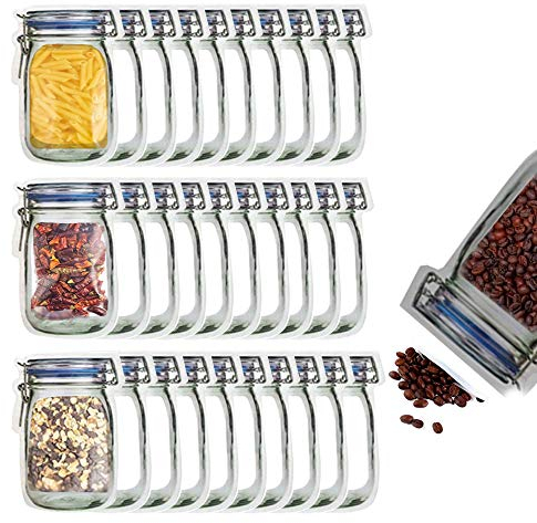 30 Mason Jar Bags, Wide Mouth Jar Bags Reusable Airtight Seal Food Storage Bags Leak-Proof Saver Bags for Travel Camping and Kids