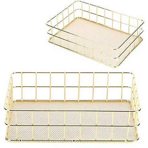 Aufbewahrungskorb, Goldener Eisen Aufbewahrungskorb Multifunktionaler Drahtgitter Desktop Storage Organizer für Zuhause(Large)