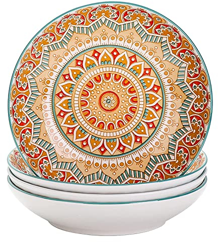 vancasso Tafelservice Suppenteller porzellan, MANDALA 4 teiliges Tiefteller Set, Suppenteller Ø 20,8 cm, Geschirr Tellerset Suppenschalen, böhmischer Stil, 700ml
