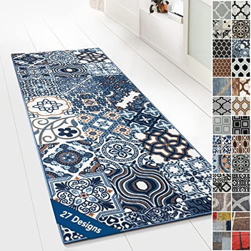 Floordirekt Teppichläufer mit Muster - maßgefertigter Feinschlingen Teppich Läufer für Küche, Flur & Wohnraum - Ornament Vintage Orient Gitter (80 x 150 cm, Newport)