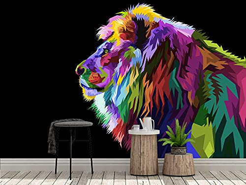 Oedim Children's Wallpaper for Lion Pop Art Black Background | Mural | Children's Wallpaper | Dining Rooms, Living Rooms, Bedrooms