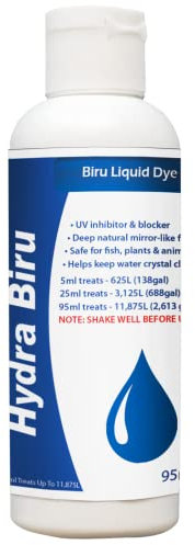 HYDRA LIQUID BLUE DYE 95ml Treats upto 11,875L Concentrated Liquid Dye Safe for Use in Ponds, Fountains & Water features