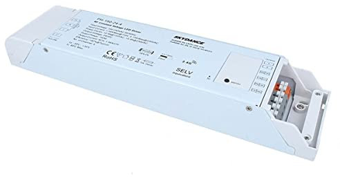 Transformador regulable, 24 V, 150 W, fuente de alimentación CV, regulador de presión de 4 canales con botón N.O. y mando a distancia RF de 2,4 G, para tira LED de 12 V