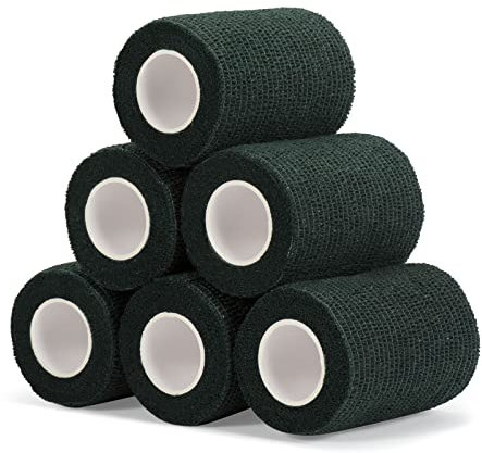 6 Rotoli Benda Elastica Coesiva 7,5cm x 4,5m, Bendaggio Adesiva Coesiva Nastro Bendaggio Sportivo Non Tessuto Autoadesivo Benda Salvapelle Fasciature per Mani, Piedi, Ginocchia, Braccia (Verde Scuro)
