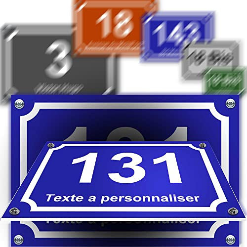 Plaque PVC numéro maison décorative - pour rue, garage, porte, et boite aux lettres - 2 lignes personnalisables