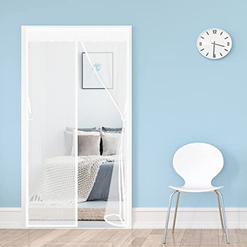 AMZERO Fliegengitter Mit Magnet, 125x235cm(49x93inch) Insektenschutz Magnet Fliegenvorhang Ideal Full Frame Klettverschluss für Balkontür Wohnzimmer Terrassentür, Weiß