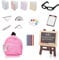 Cobee 22 PCS Miniaturpuppe Schulbedarf, 1:12 Puppenhaus Mini Schulset Puppe Miniatur Buch Rucksack Tafel Zwischenablage Lineale Kreide Spielset Puppenhaus Schulzubehör,Puppenhaus Dekoration, Polyester