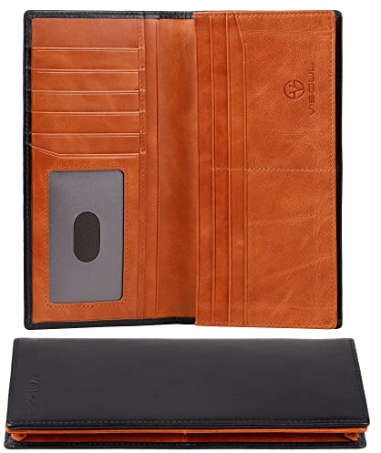 VISOUL Echtleder Geldbörse echtes Vintage Leder XXL Langes Portemonnaie Kreditkartenetui Herren Geldbeutel RFID Schutz Portemonnaie Brieftasche Wallet Portmonee Schwarz Braun