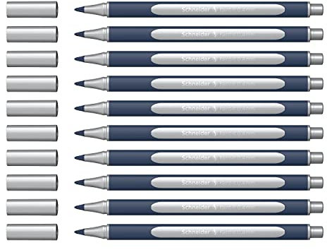 Schneider ML05001007 Metallic Rollerball Stifte (Strichstärke 0,4 mm, hochmetallische Tinte, schnelltrocknend, Gehäuse aus 88% biobasiertem Kunststoff) 10 Stück, silver