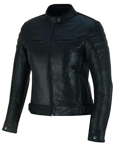 BI ESSE - Giubbino Giacca Pelle Moto Vintage caffè race, completo di Protezioni Rimovibili (Donna) (M, Nero)