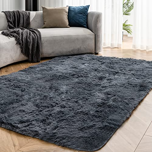 OMERAI Wohnzimmer Grau Teppich Shaggy Flauschiger Teppich Teppich Carpet Teppich hochflor Schlafzimmer antirutsch Teppich (Grau,90x150cm)