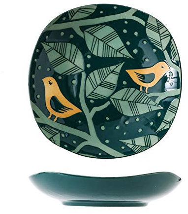 Dinner plate Dinner Plates Ceramic Tableware, Household Ceramic Plate, Dark Green 8-inch Deep Square Plate (Color : Green forest)
