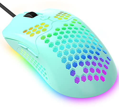 KUIYN 383 PRO M5 Ultralight Wired Gaming Mouse, Lightweight Honeycomb Shell, Pixart PAW3325, 6 Adjustable DPI 12000, 26 RGB Breathing Backlit Mice, 65g, USB Optical Model O Mice for Win11/Xbox/PS/Mac