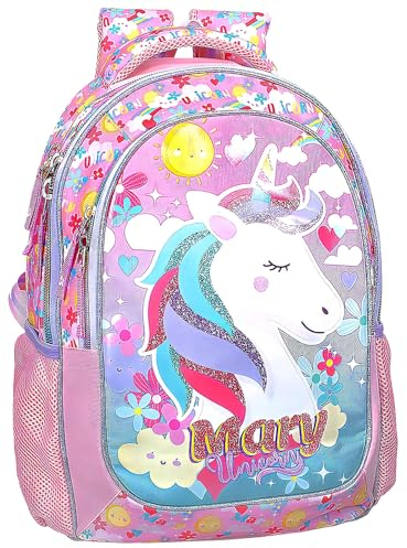 Julian Ross Einhorn Mary Ergonomischer Schulrucksack für Kinder, 33x15x43cm, 3 Fächer, Netz für Trinkflasche, Gepolsterte Träger, Griff, Gefüttertes Innenfach, Rucksack Mädchen