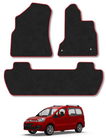 Citroen Berlingo MultiSpace (2008-2018) Carpet Car Mats | Red Edge Trim Tailored Fit Floor Mats Full Coverage Protection Accessories Easy Clean Anti Slip Made in the UK