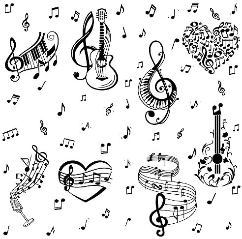 craspire Musiknoten-Wandaufkleber, PVC, Wasserdicht, Selbstklebend, Klavier, Gitarre, Herz, Rechteckig, 8 Blatt, 8 Stile, Abnehmbar, Für Fenster, Treppenhaus, Heimdekoration, Schlafzimmer