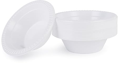 Iceten Pack of 50 White Plastic Bowls, Reusable and Washable Tableware, 12 oz Soup Bowls, Biodegradable & Compostable Bowls, Dessert Bowls, for BBQs Party Picnics Catering (50PCS)