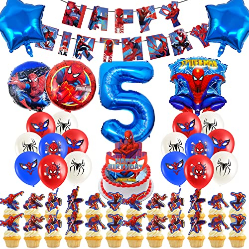 Geburtstagsdeko 5 Jahre, 52 Stück Deko Geburtstag Kinder 6 Luftballons Party Geburtstagsdeko mit Folienballons,Themenparty Banner, Kuchen Deko für Mädchen Junge