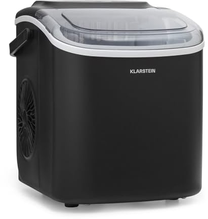 Klarstein Eiswürfelmaschine für Zuhause Camping Gastro, Schnelle Mini-Eiswürfelmaschine Klein, Profi Eismaschine für Große & Kleine Eiswürfel, Selbstreinigend, 1,3L Wassertank, 12kg Eis in 24h